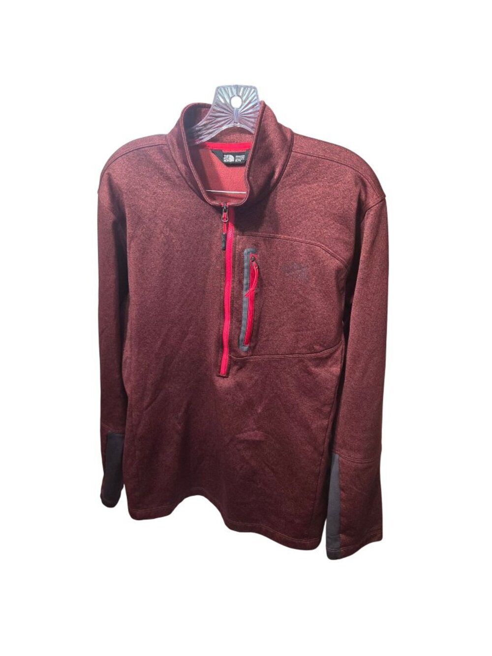The North Face Mens Red Quarter-Zip Pullover Fleece Jacket XL With Chest Pocket